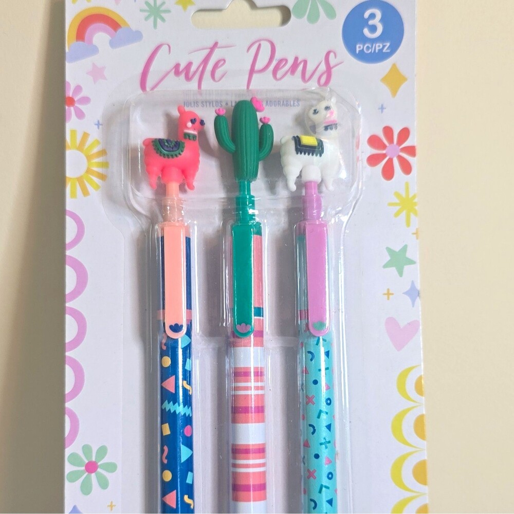 American Crafts Novelty Pen Set 3pc Llama & Cactus Multicolor 55300028 B2